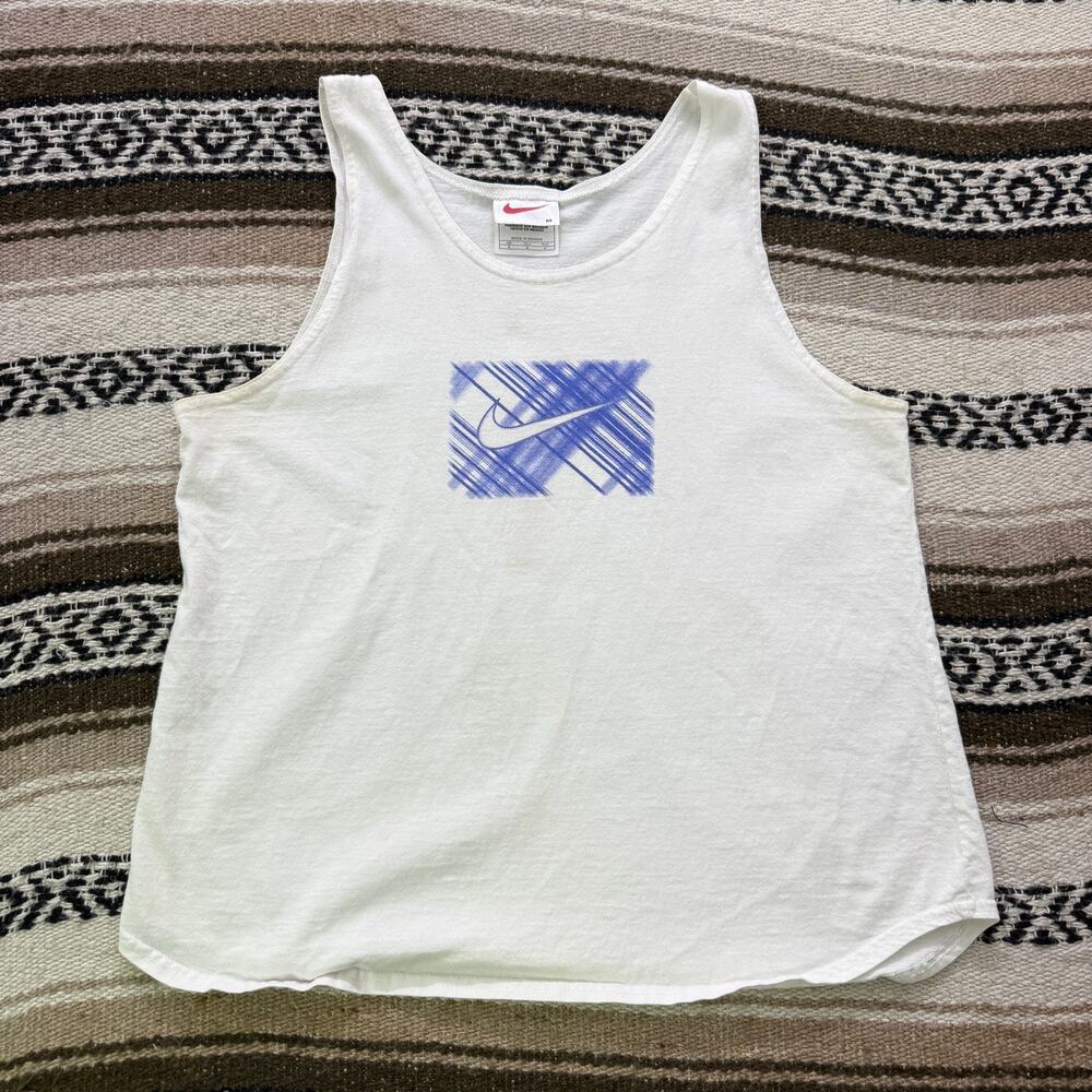 Women's Vintage 90's Nike Sport Volleyball White Blue Tank Top Shirt Sz Medium